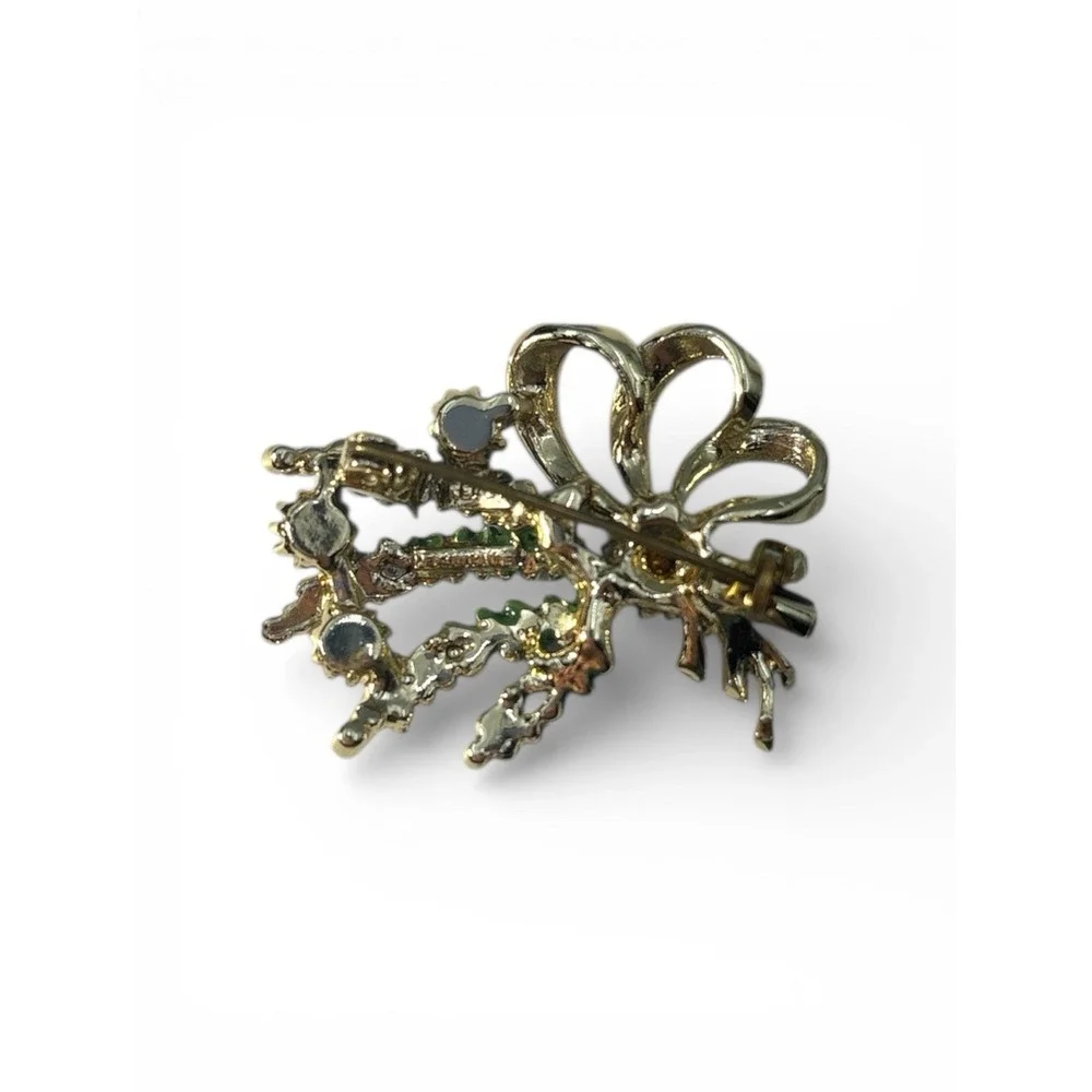 Vintage Signed Exquisite Scottish Lucky‎ Heather Purple Rhinestone Ribbon Brooch